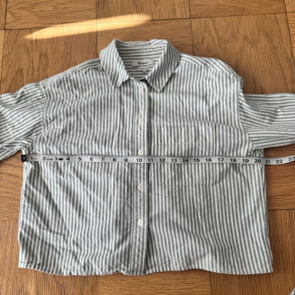 Madewell Signature Oxford Crop Shirt Oversized Spruce Green White Striped XS - Picture 6 of 7